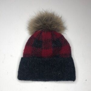 Freyja Wool Plaid Pom Pom Hat Red Grey